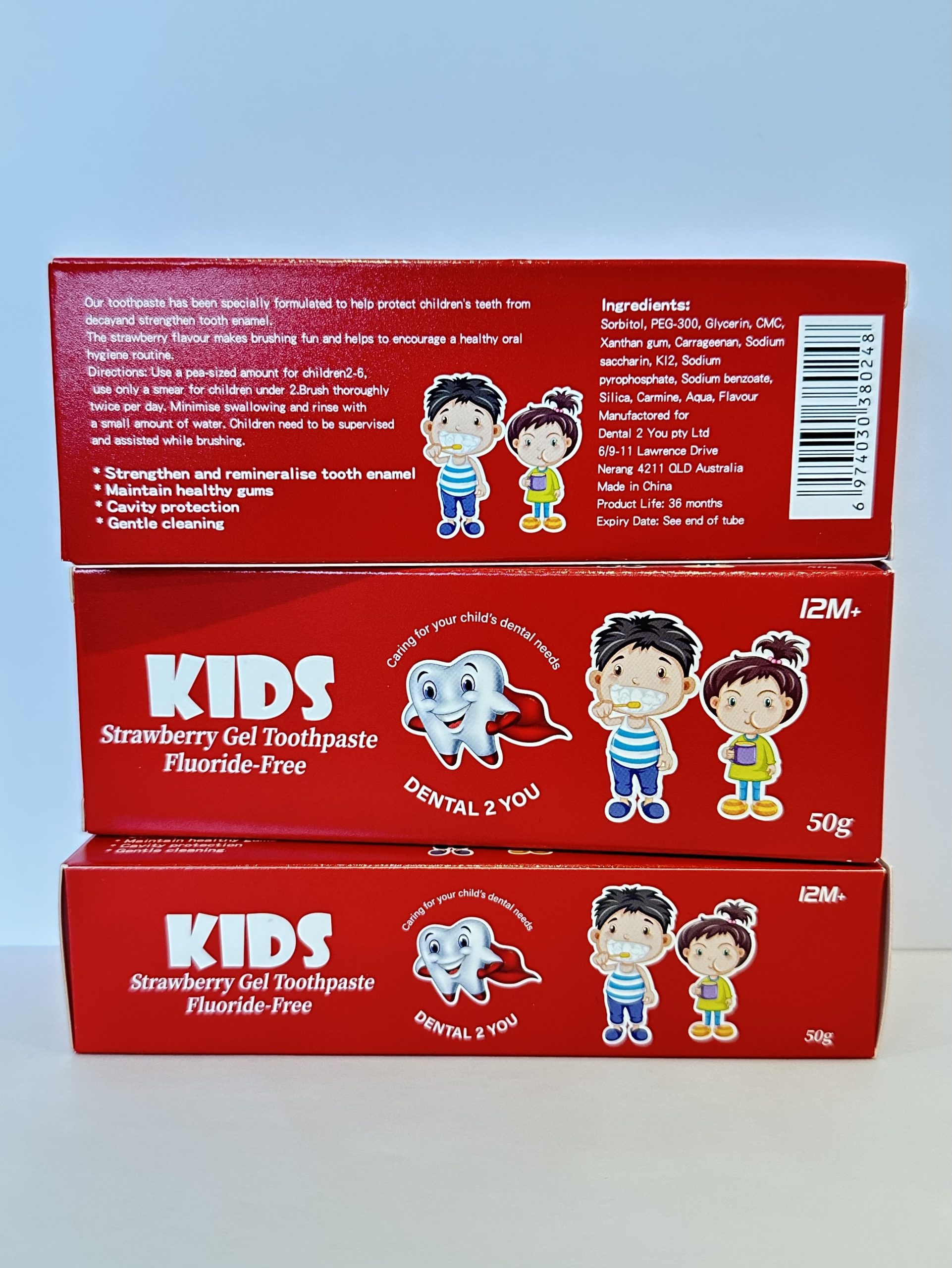 Kids Strawberry Gel Toothpaste Fluoride Free 50g x 3