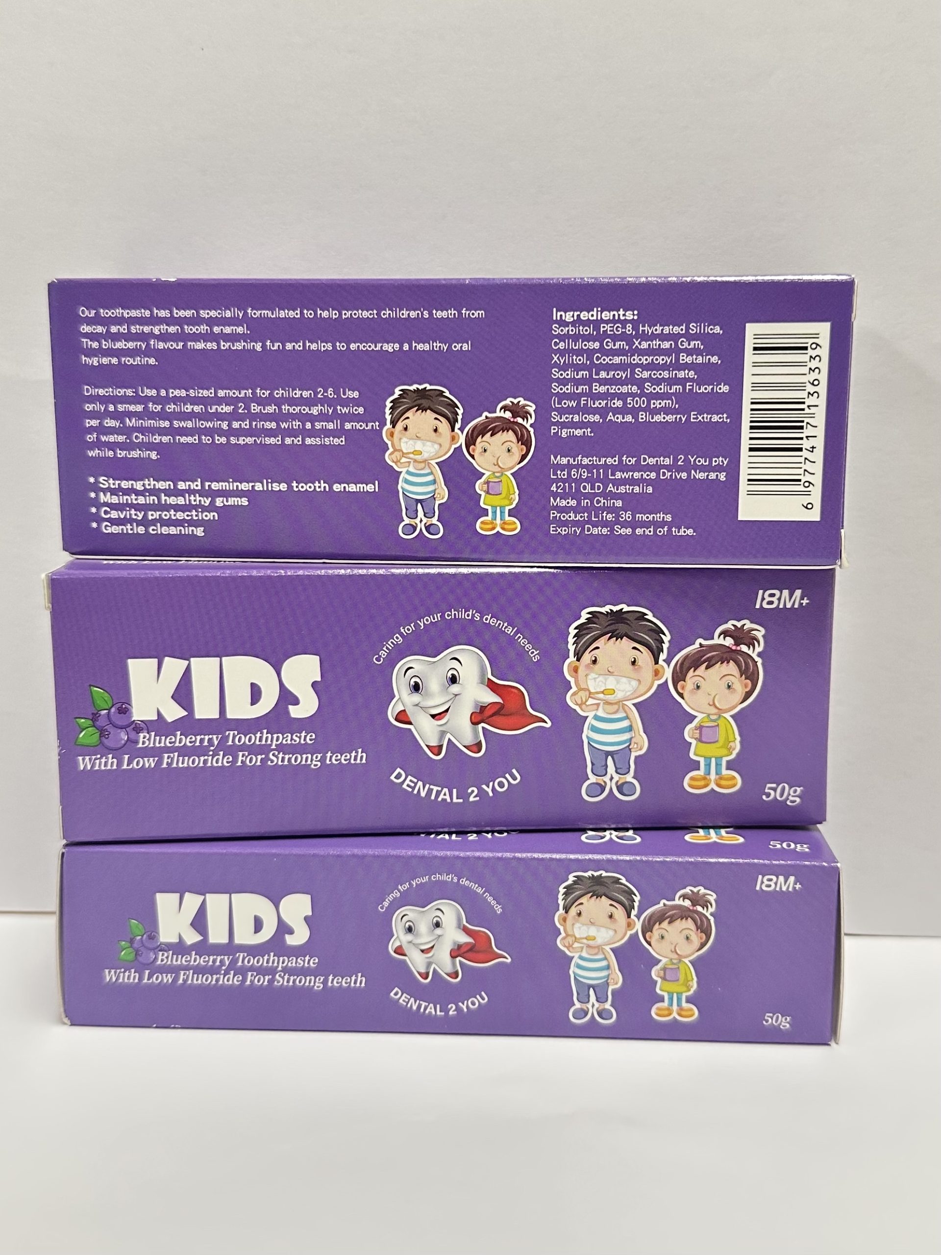 Kids Blueberry Gel Toothpaste With Low Fluoride 50g x 3